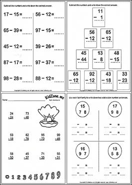 דפי עבודה - חיסור מעל 10