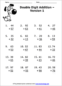 דפי עבודה בחשבון - חיבור - מעל 10 - דף מס. 76