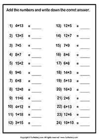 דפי עבודה בחשבון - חיבור - מעל 10 - דף מס. 7