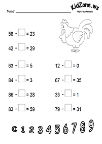 דפי עבודה בחשבון - חיסור - מעל 10 - דף מס. 56