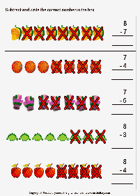 דפי עבודה בחשבון - חיסור - עד 10 - דף מס. 2