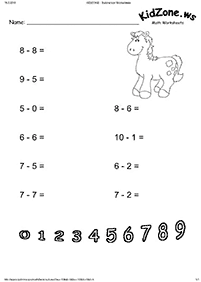 דפי עבודה בחשבון - חיסור - עד 10 - דף מס. 23