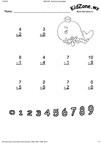 דפי עבודה בחשבון - חיסור - עד 10 - דף מס. 39