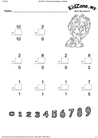 דפי עבודה בחשבון - חיסור - עד 10 - דף מס. 47