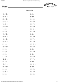 דפי עבודה בחשבון - חיסור - עד 10 - דף מס. 67