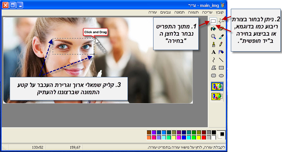 מדריך העתקת חלק מתמונה עם תוכנת צייר של Win XP 1