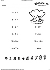 דפי עבודה בחשבון - חיסור - עד 10 - דף מס. 35