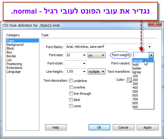 css - מדריך יצירת סגנון חדש לטקסט עם Dreamweaver - 14