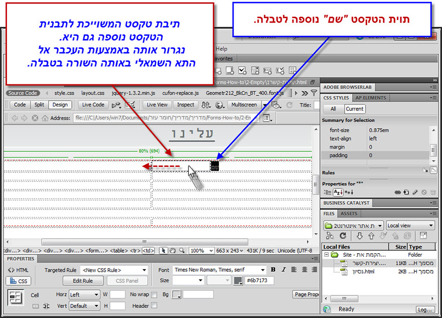 מדריך לעיצוב טופס יצירת קשר בדרימוויבר - Dreamweaver Contact Form Design - 12