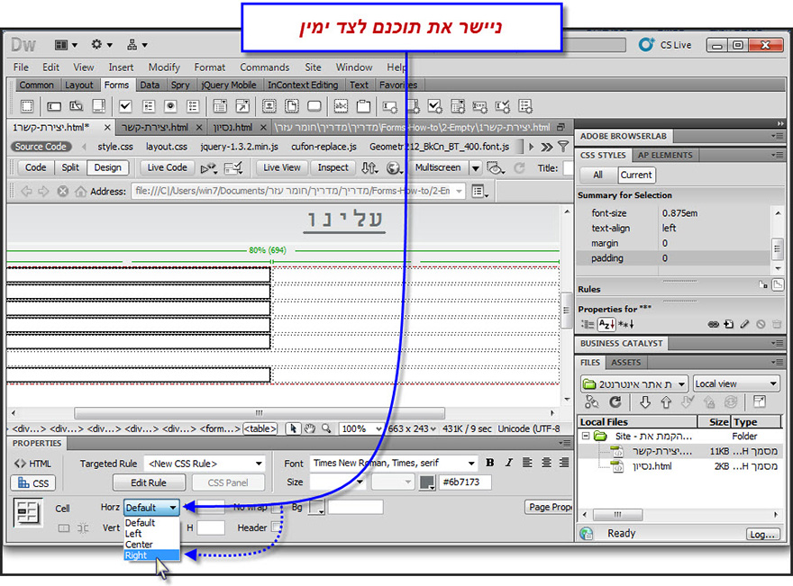 מדריך לעיצוב טופס יצירת קשר בדרימוויבר - Dreamweaver Contact Form Design - 8