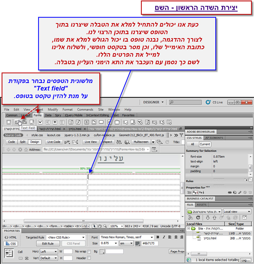 מדריך לעיצוב טופס יצירת קשר בדרימוויבר - Dreamweaver Contact Form Design - 9
