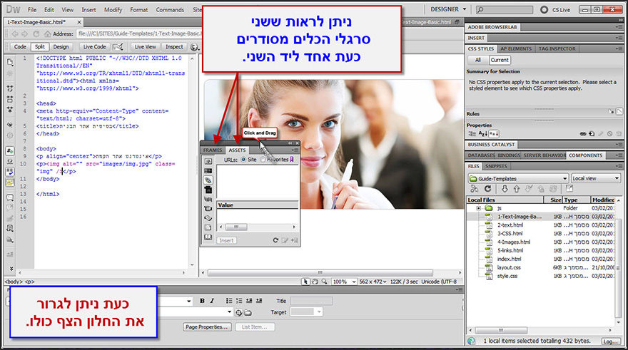 ארגון הסרגלים הצידיים ב Dreamweaver 10