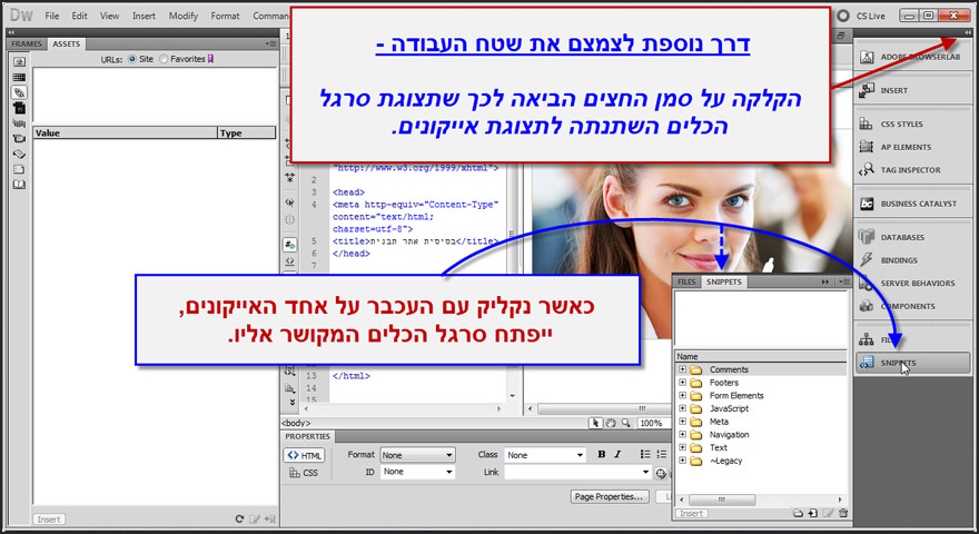 ארגון הסרגלים הצידיים ב Dreamweaver 17