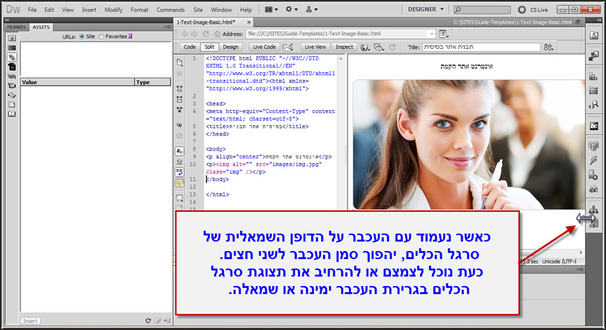 ארגון הסרגלים הצידיים ב Dreamweaver 18