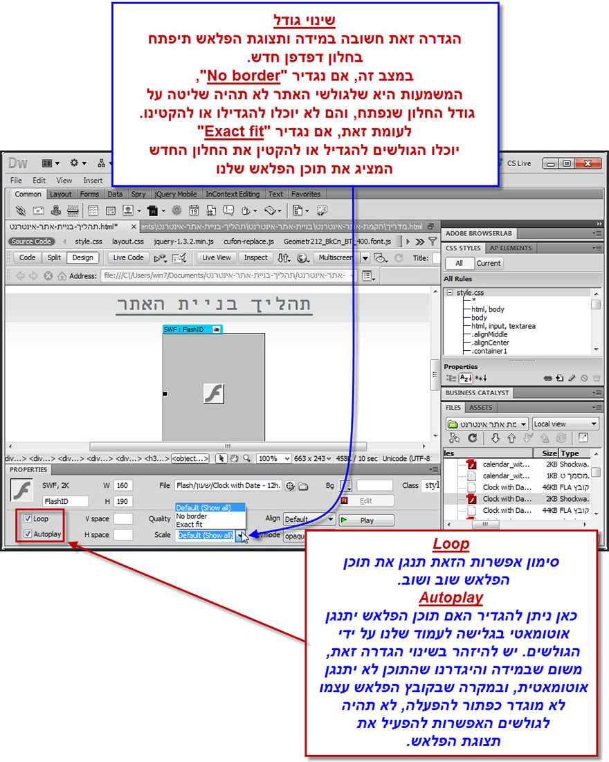 dramweaver הגדרת קובץ פלאש בעמוד האתר 5