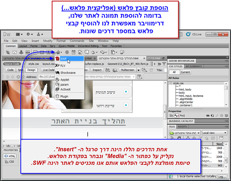 Dreamweaver - הוספת קובץ פלאש 1