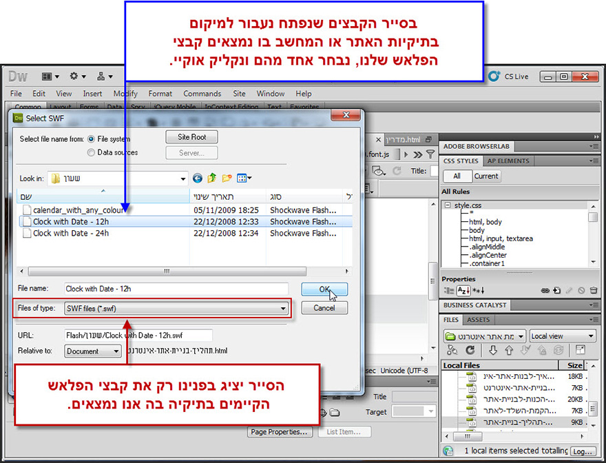 Dreamweaver - הוספת קובץ פלאש 2