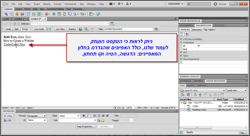 dreamweaver הוספת טקסט 13