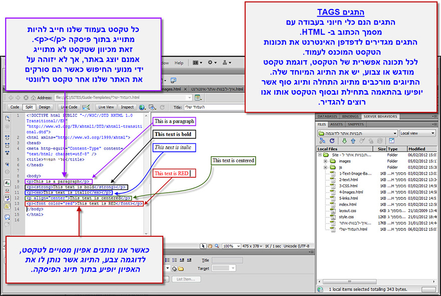 dreamweaver הוספת טקסט 2