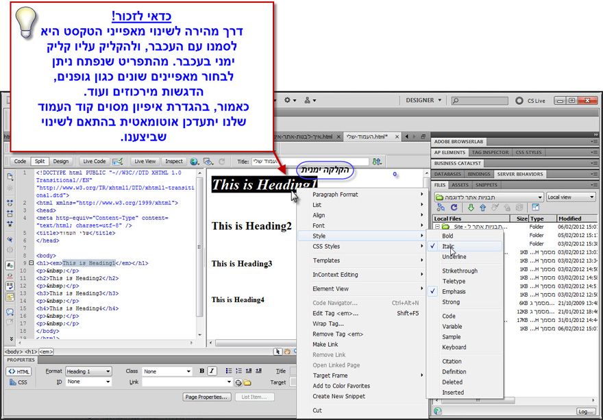 dreamweaver הוספת טקסט 4