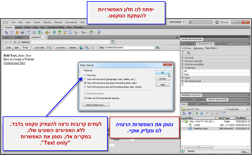 dreamweaver הוספת טקסט 9