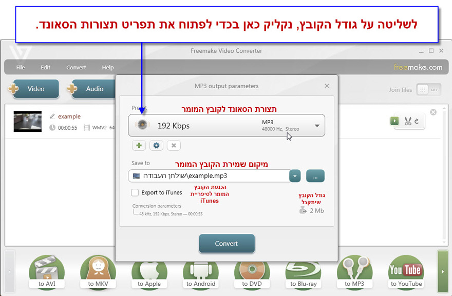 מדריך המרת שירים ל mp3 עם Freemake Video Converter - 2