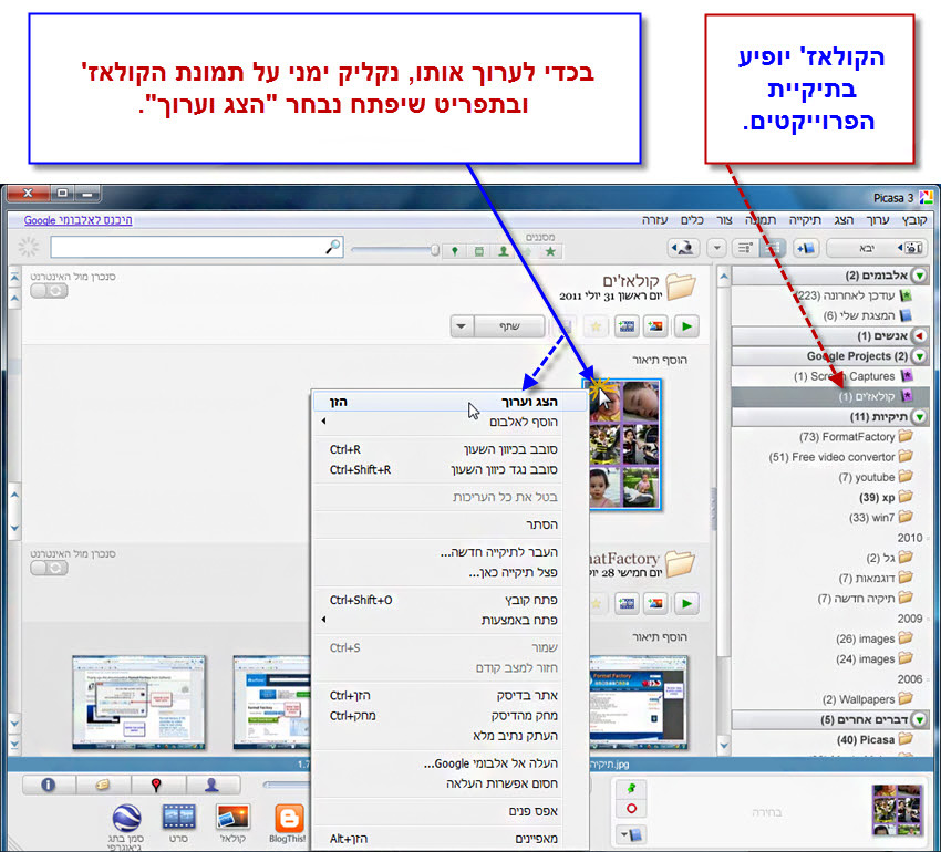 picasa collage יצירת קולאז' תמונות 14