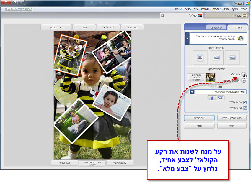 picasa collage יצירת קולאז' תמונות 7