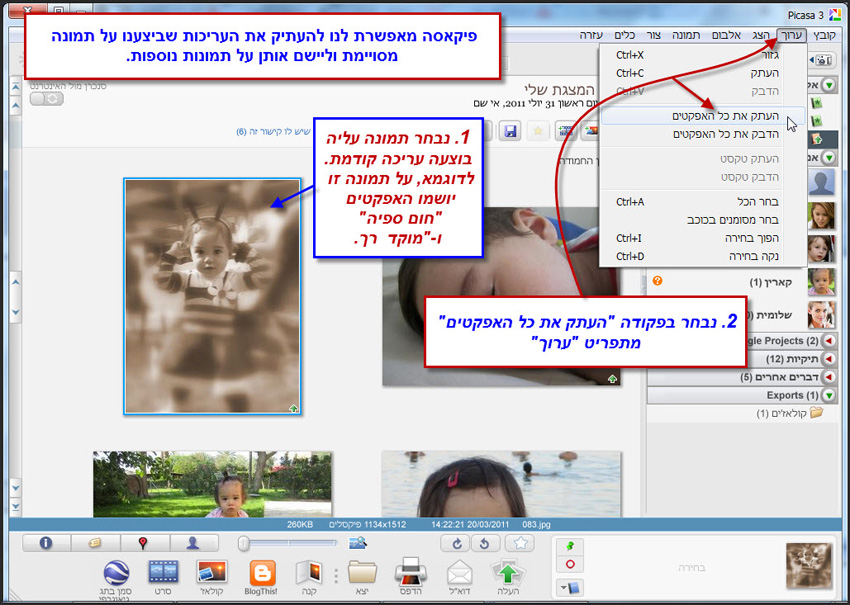 Picasa העתקת אפקטים מתמונה לתמונה