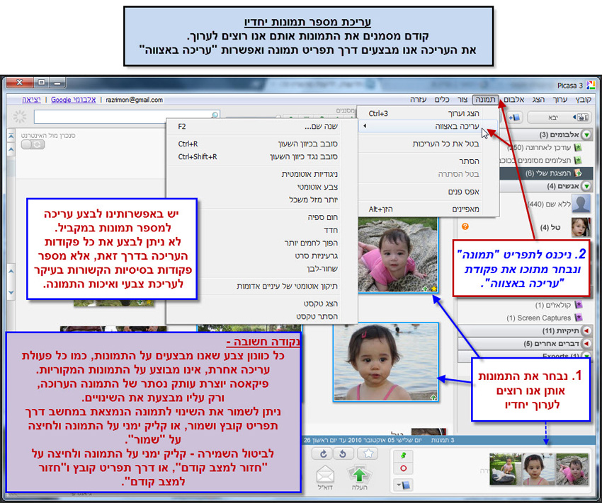 Picasa עריכה מהירה של מספר תמונות ביחד 1