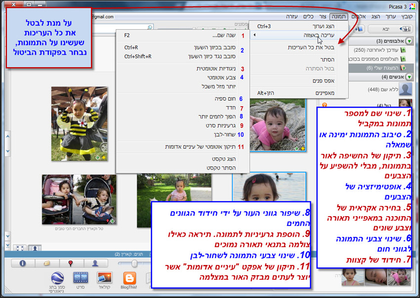 Picasa עריכה מהירה של מספר תמונות ביחד 2