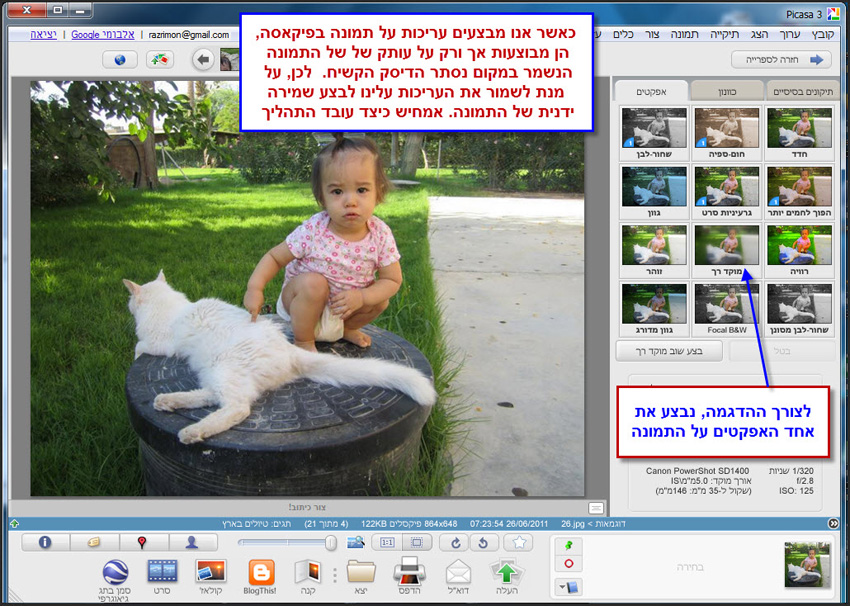 שמירת תמונה לאחר עריכתה ב Picasa 1