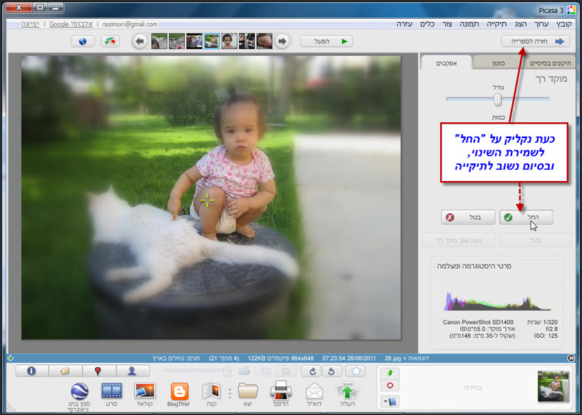 שמירת תמונה לאחר עריכתה ב Picasa 2