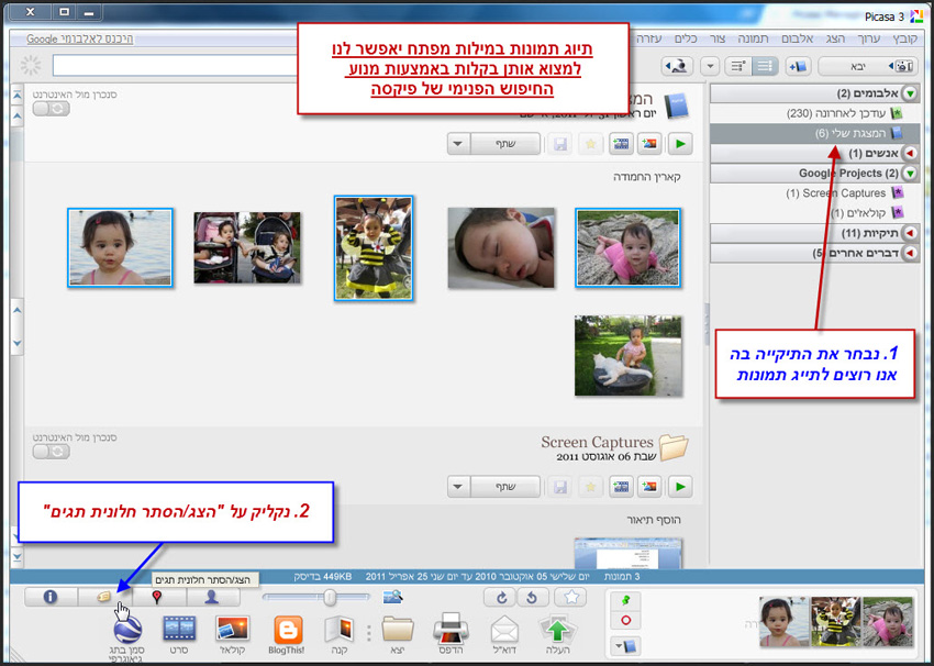 Picasa יצירת לקט תמונות לפי מילת מפתח תיוג תמונות 1