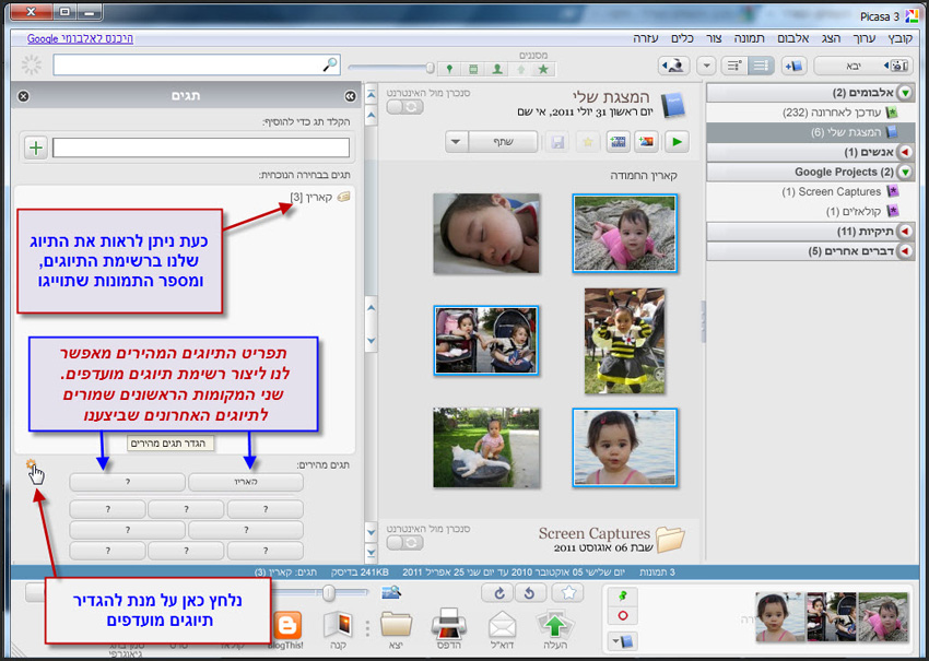 Picasa יצירת לקט תמונות לפי מילת מפתח תיוג תמונות 3