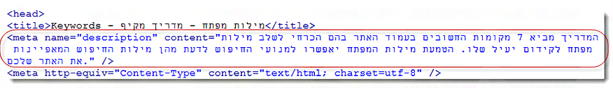 Meta Name - Description - דוגמא מתוך המדריך המקיף