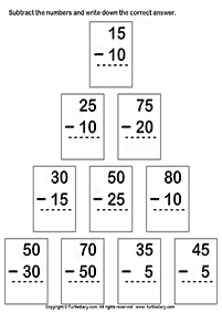 דפי עבודה בחשבון - חיסור - מעל 10 - דף מס. 6