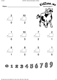 דפי עבודה בחשבון - חיסור - עד 10 - דף מס. 43