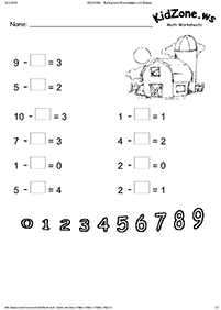 דפי עבודה בחשבון - חיסור - עד 10 - דף מס. 55