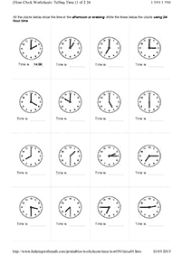 לימוד שעון - דפי עבודה להדפסה - דף מס. 1