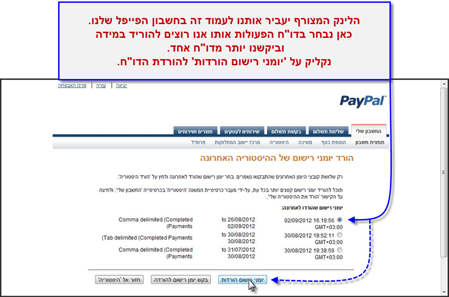 מדריך הורדת הסטוריית פעולות חשבון הפייפל שלנו לקובץ 6